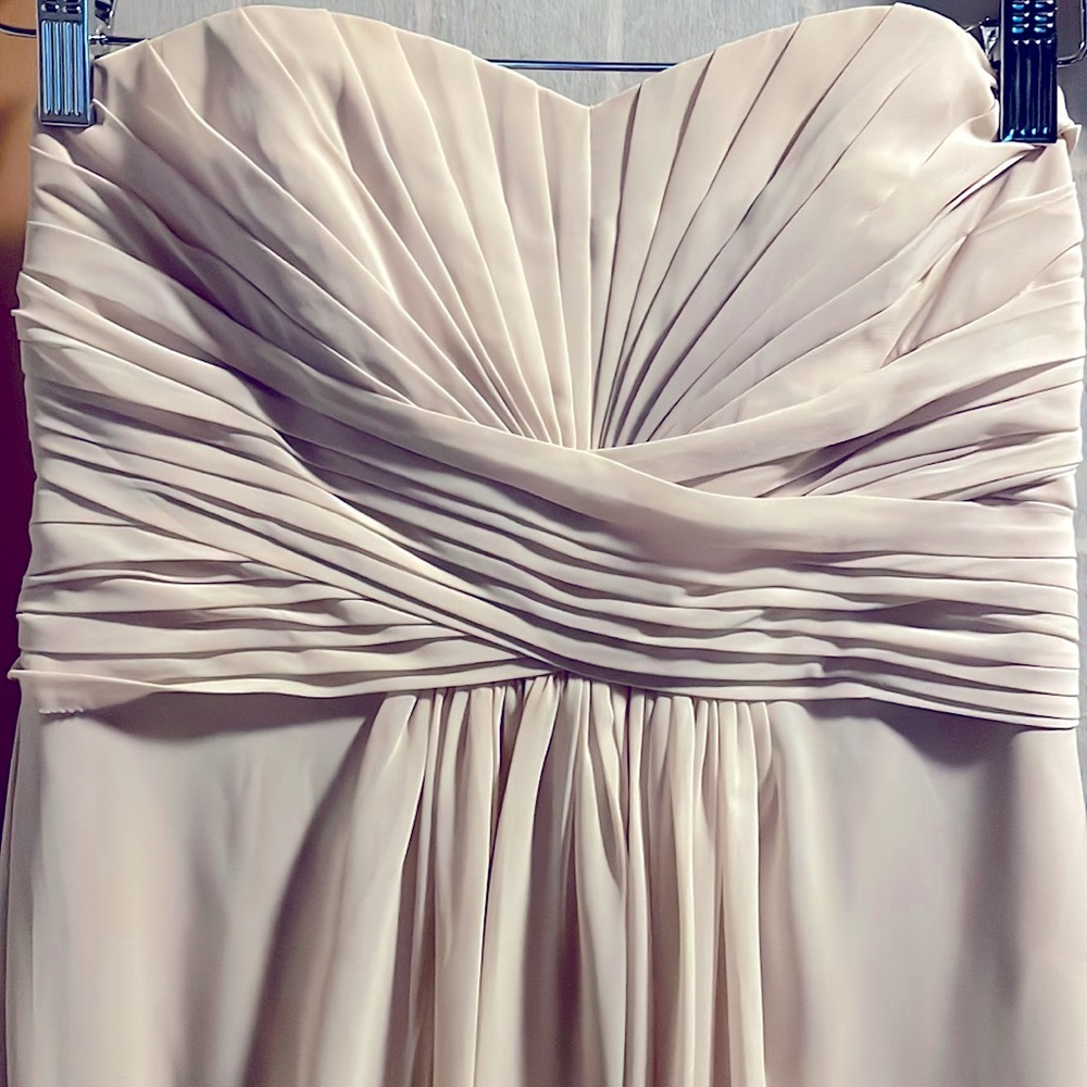 Strapless beige bridesmaid maxi dress